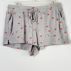 Womens Gray Shorts with Red Heart Pattern Small 4-6 Sleepware
